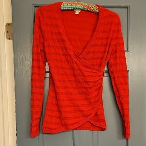 VINTAGE Guess Wrap Sweater Red Sparkle Striped Top Gold Zip Medium 80's RETRO